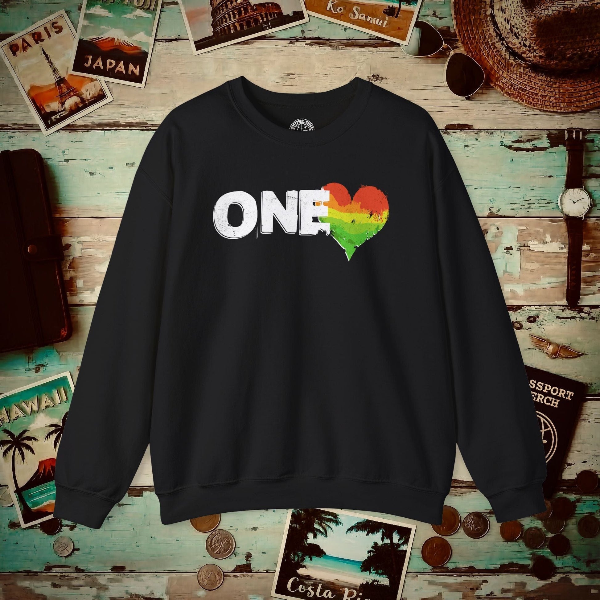 One Heart, Jamaican Reggae Crewneck Black / S