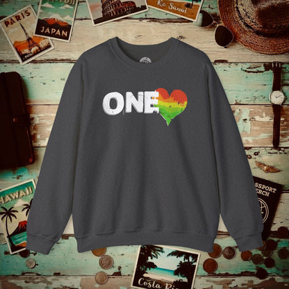 One Heart, Jamaican Reggae Crewneck Dark Heather / S