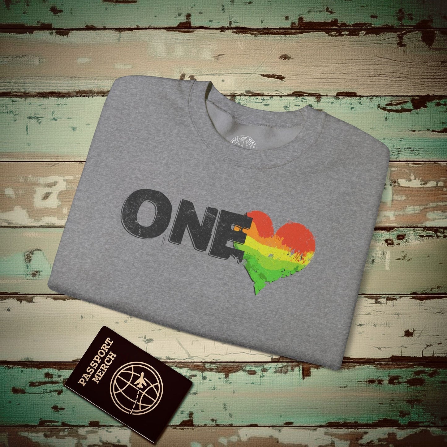 One Heart, Jamaican Reggae Crewneck Graphite Heather / S