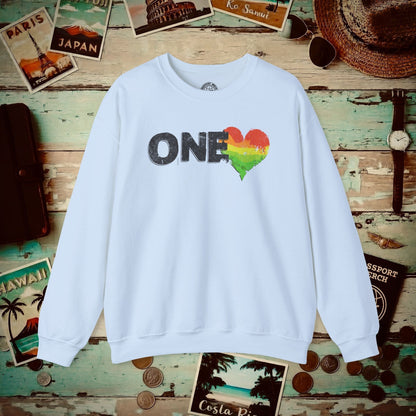 One Heart, Jamaican Reggae Crewneck Light Blue / S