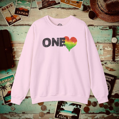 One Heart, Jamaican Reggae Crewneck Light Pink / S
