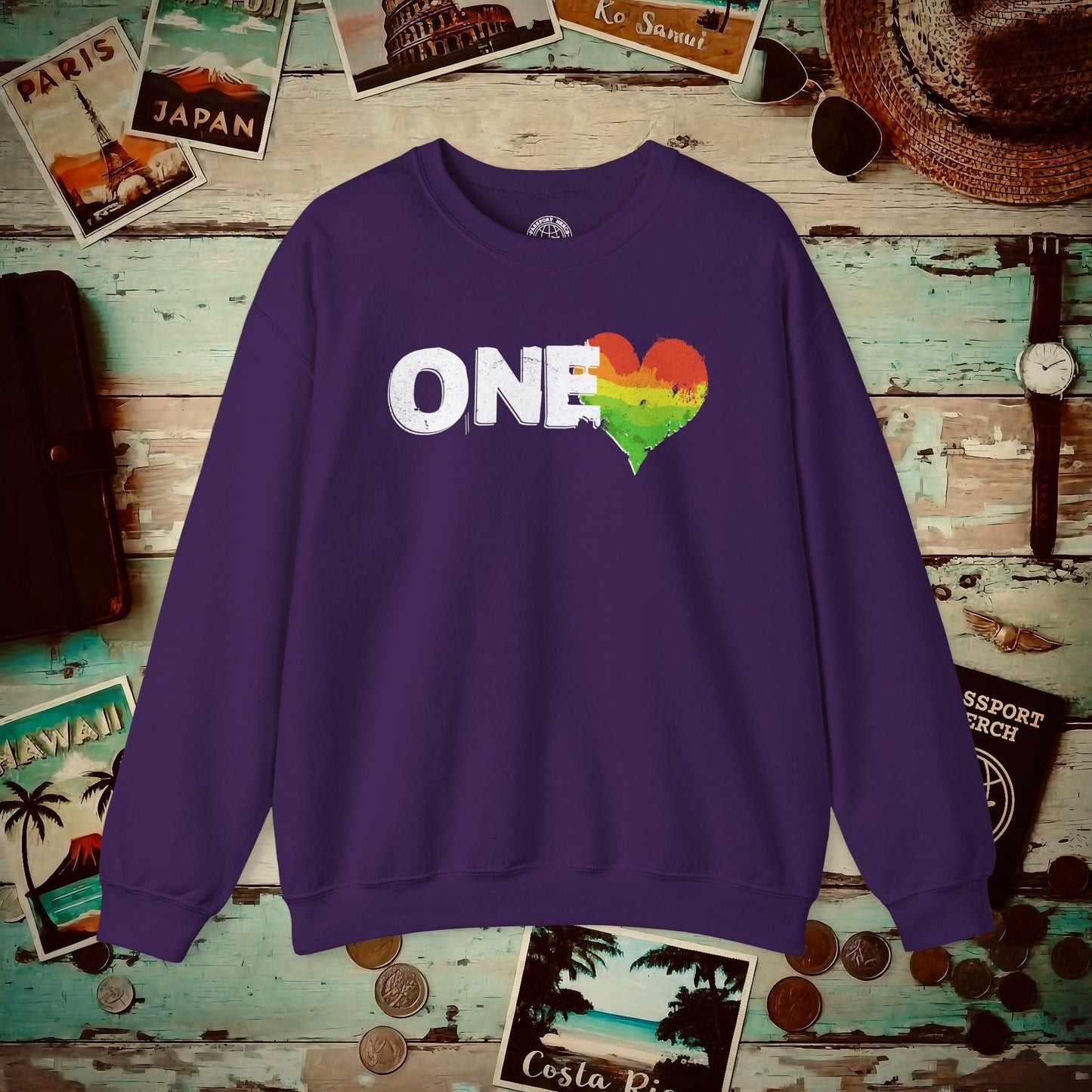 One Heart, Jamaican Reggae Crewneck Purple / S