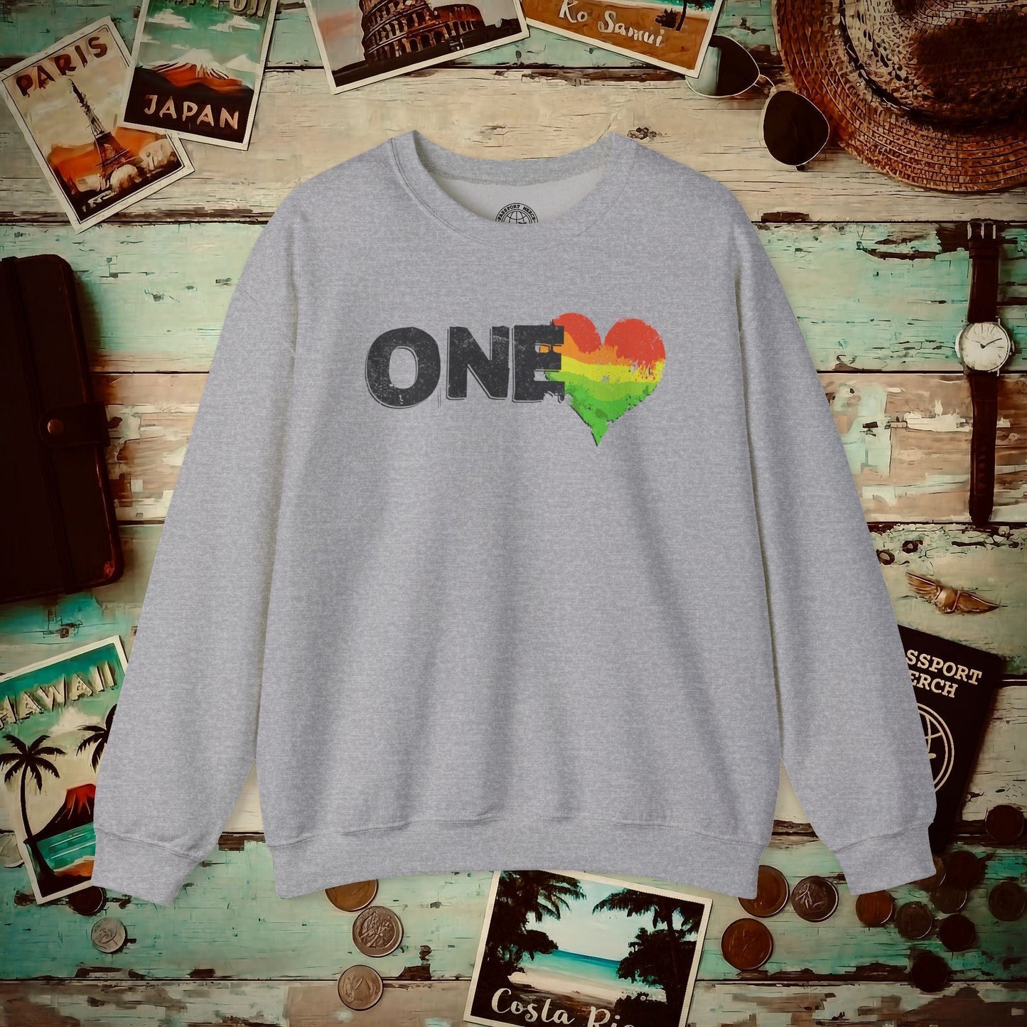 One Heart, Jamaican Reggae Crewneck Sport Grey / S