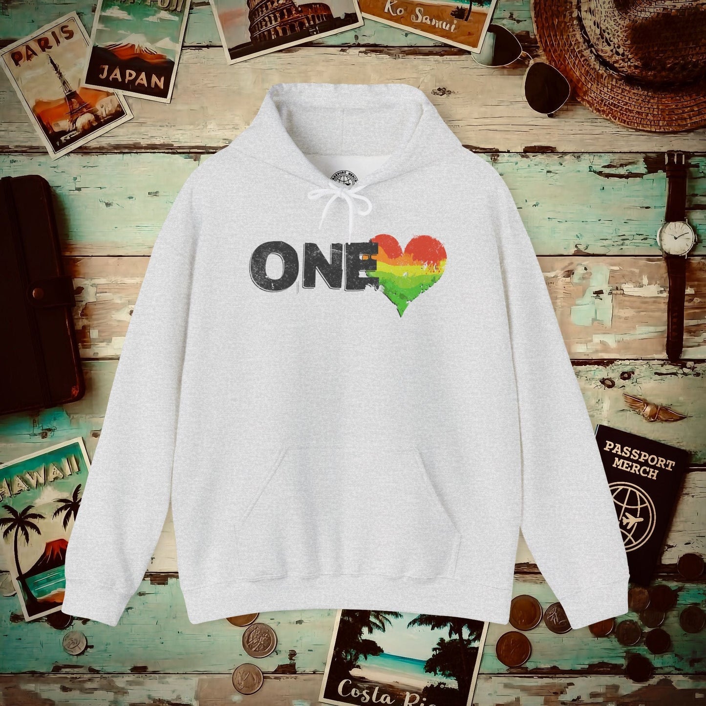 One Heart, Jamaican Reggae Hoodie Ash / S