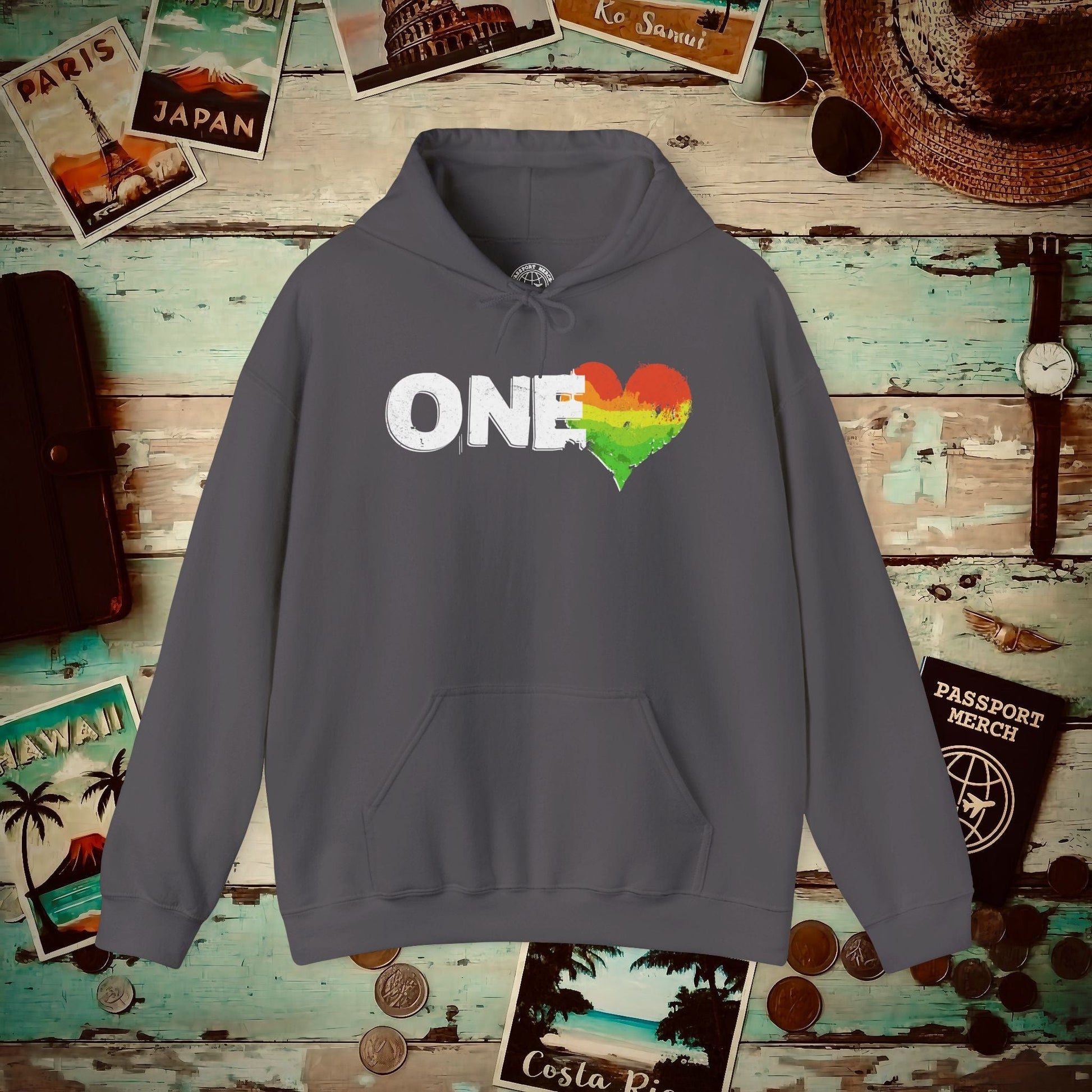 One Heart, Jamaican Reggae Hoodie Charcoal / S