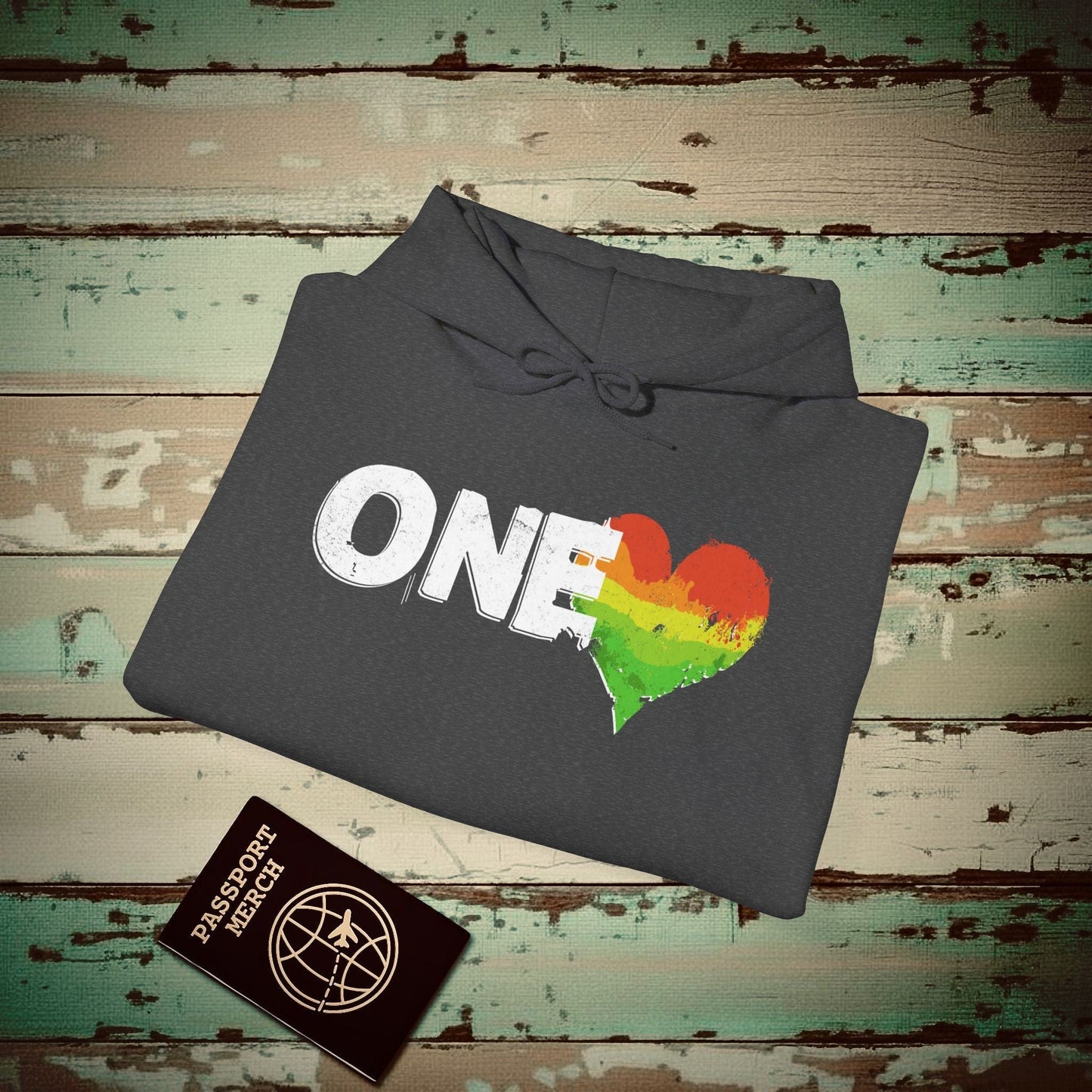 One Heart, Jamaican Reggae Hoodie Dark Heather / S