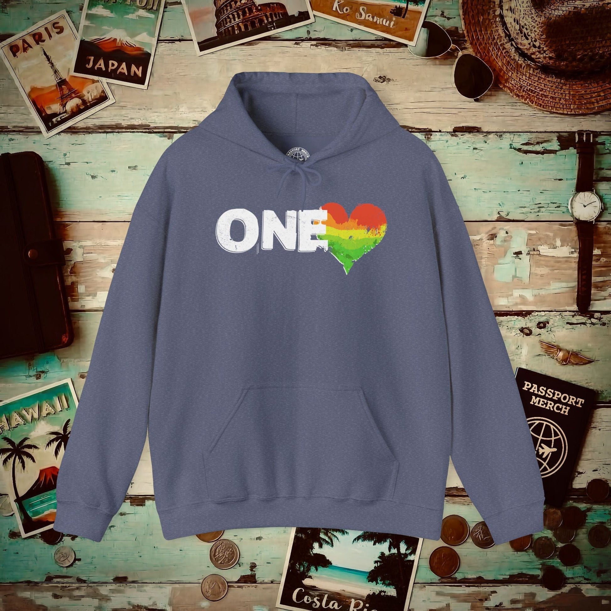 One Heart, Jamaican Reggae Hoodie Heather Navy / S