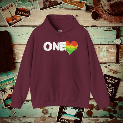 One Heart, Jamaican Reggae Hoodie Maroon / S