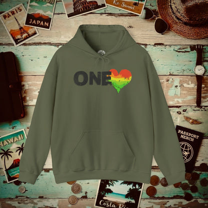 One Heart, Jamaican Reggae Hoodie Military Green / S
