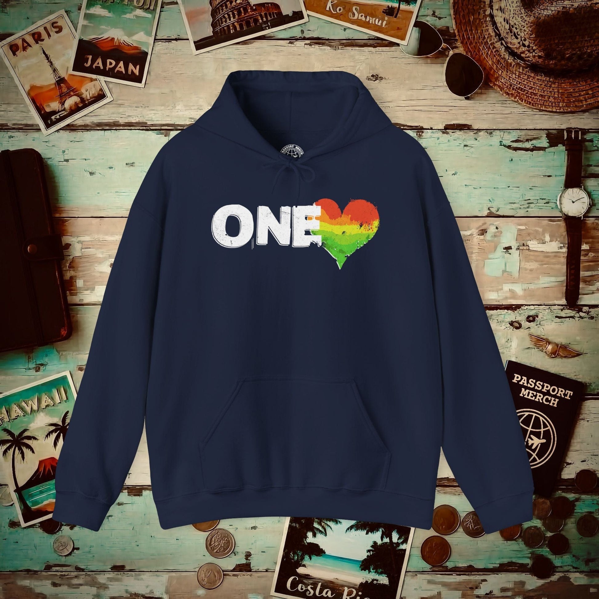 One Heart, Jamaican Reggae Hoodie Navy / S