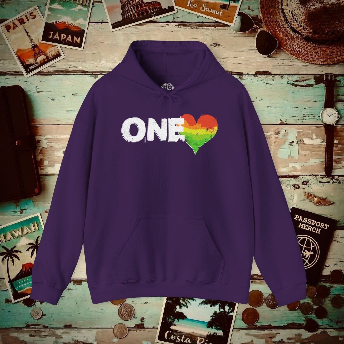 One Heart, Jamaican Reggae Hoodie Purple / S