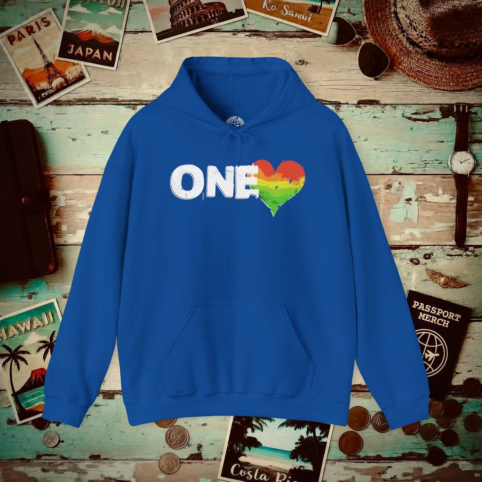 One Heart, Jamaican Reggae Hoodie Royal / S
