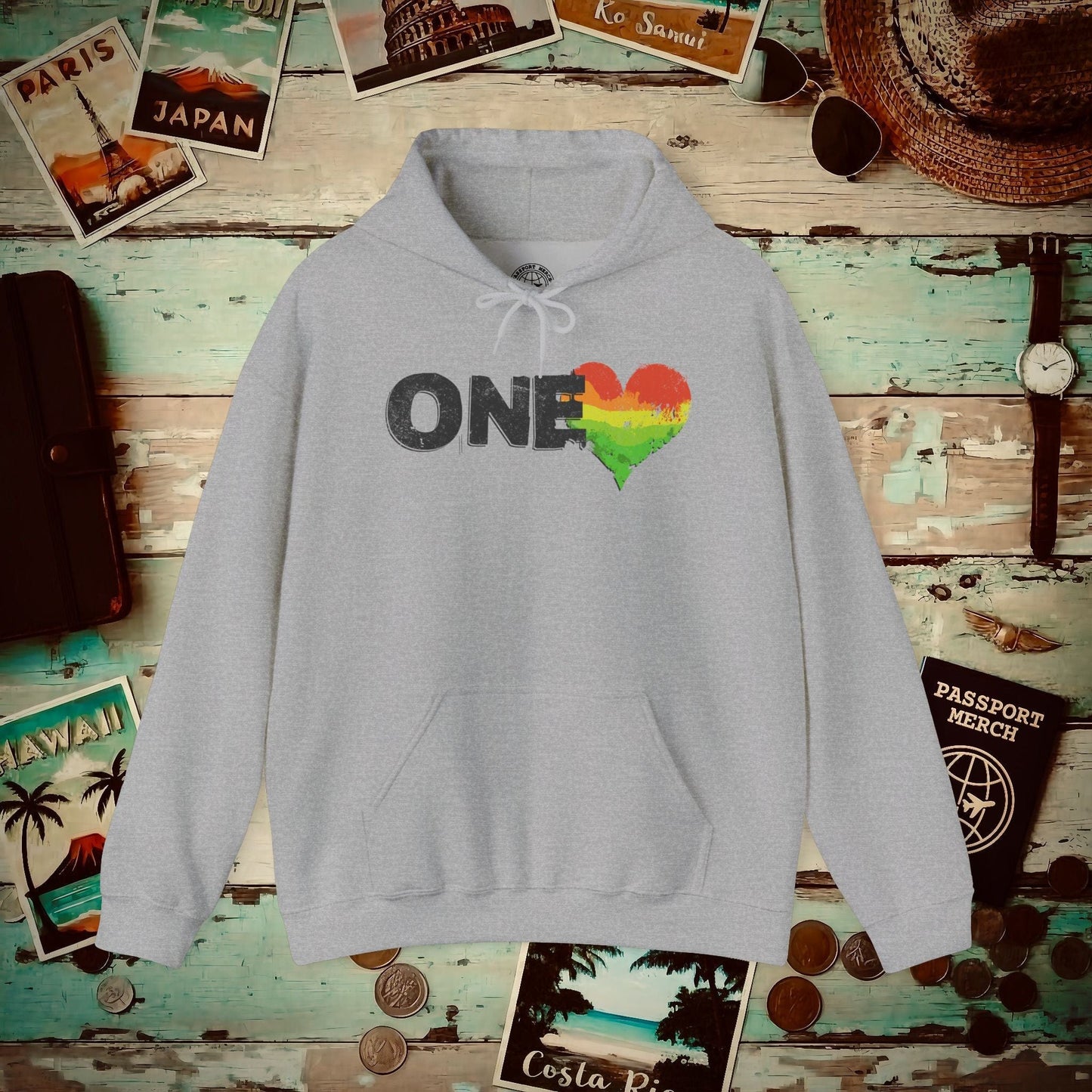 One Heart, Jamaican Reggae Hoodie Sport Grey / S