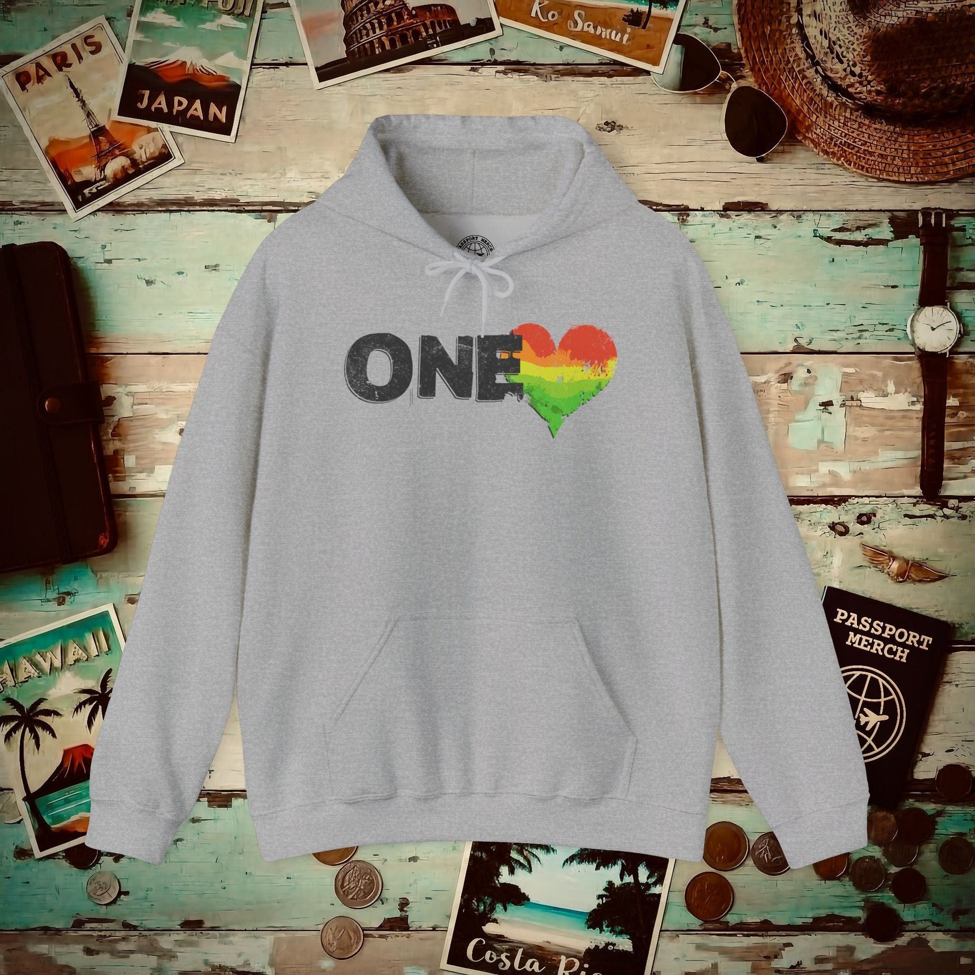 One Heart, Jamaican Reggae Hoodie Sport Grey / S