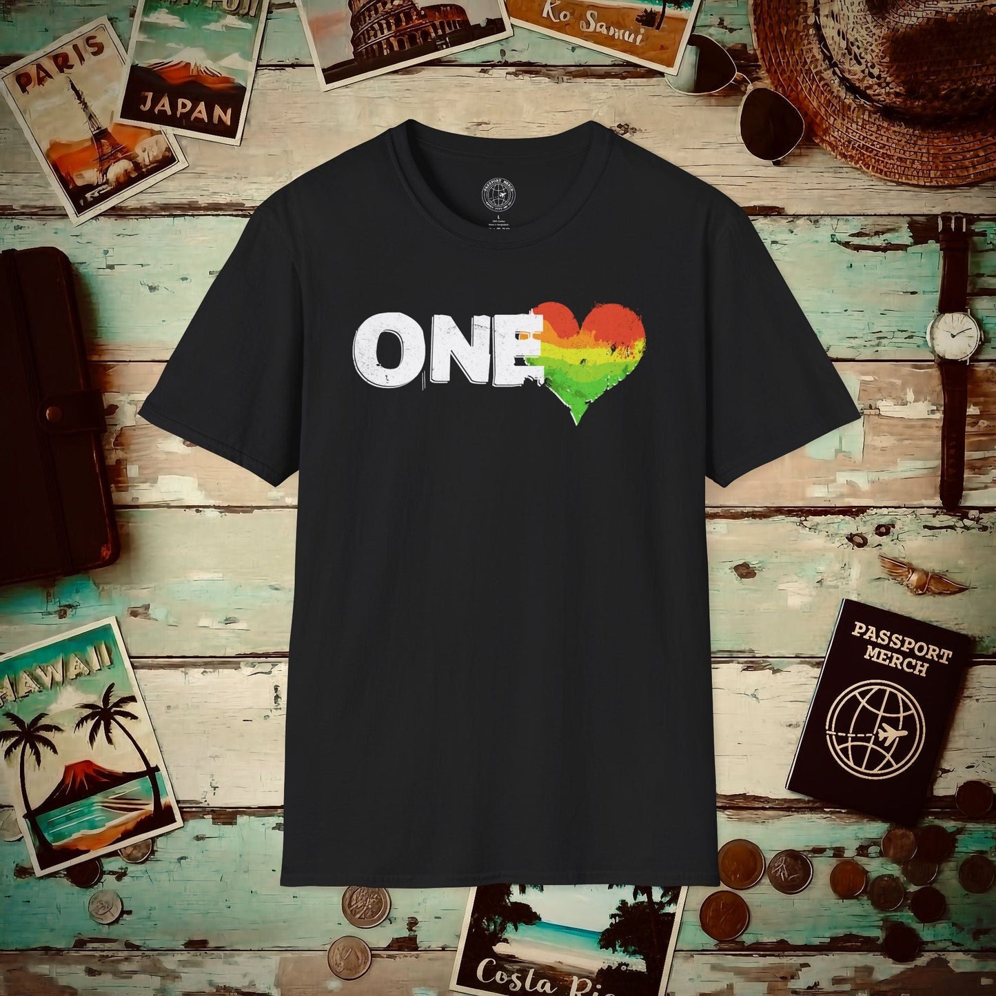 One Heart, Jamaican Reggae T-Shirt Black / S