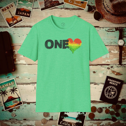 One Heart, Jamaican Reggae T-Shirt Heather Irish Green / S