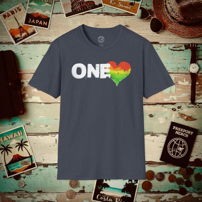 One Heart, Jamaican Reggae T-Shirt Heather Navy / S