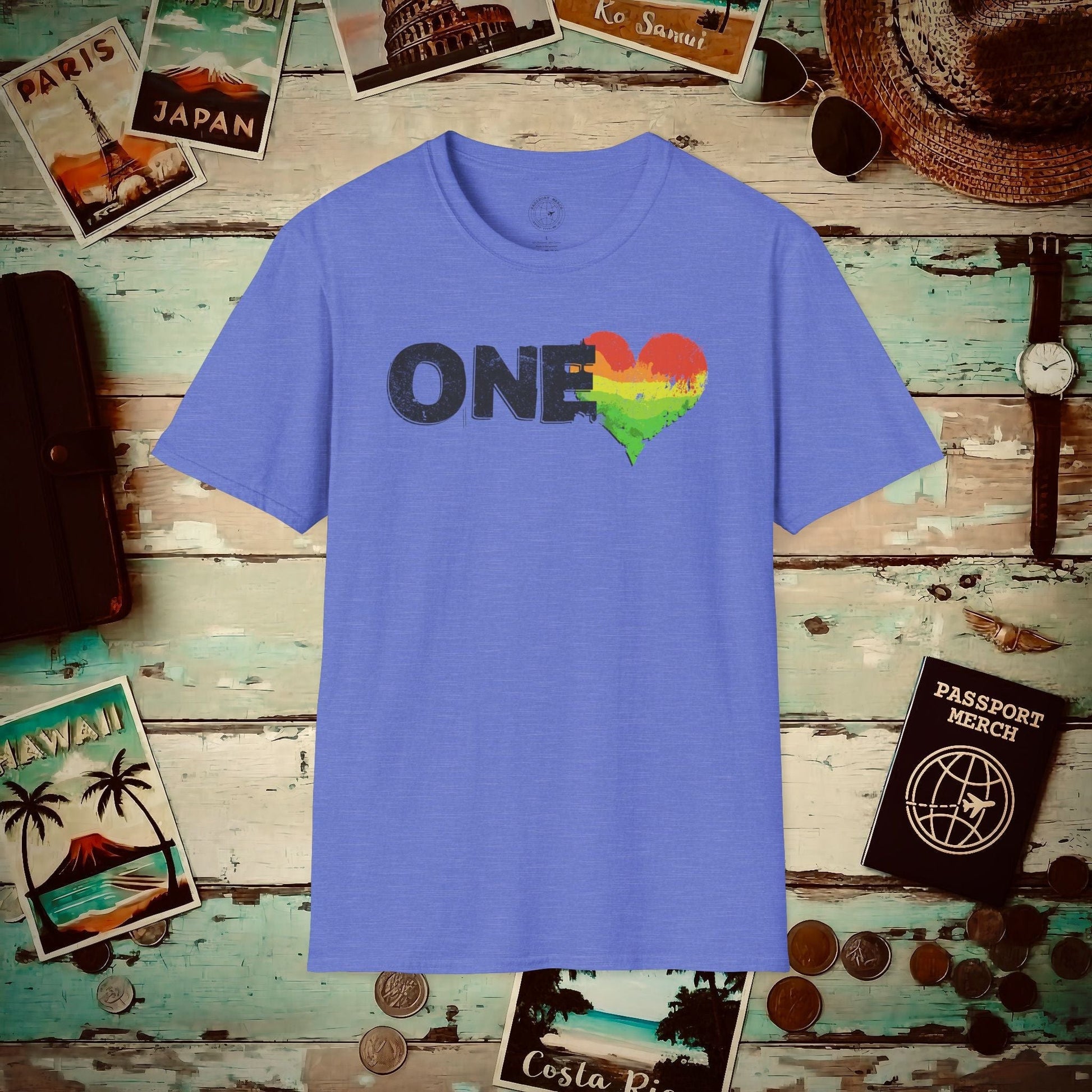 One Heart, Jamaican Reggae T-Shirt Heather Royal / S