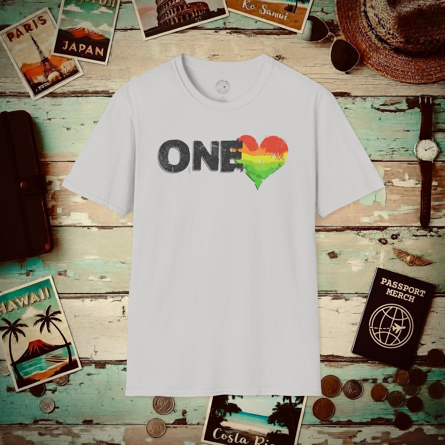 One Heart, Jamaican Reggae T-Shirt Ice Grey / S