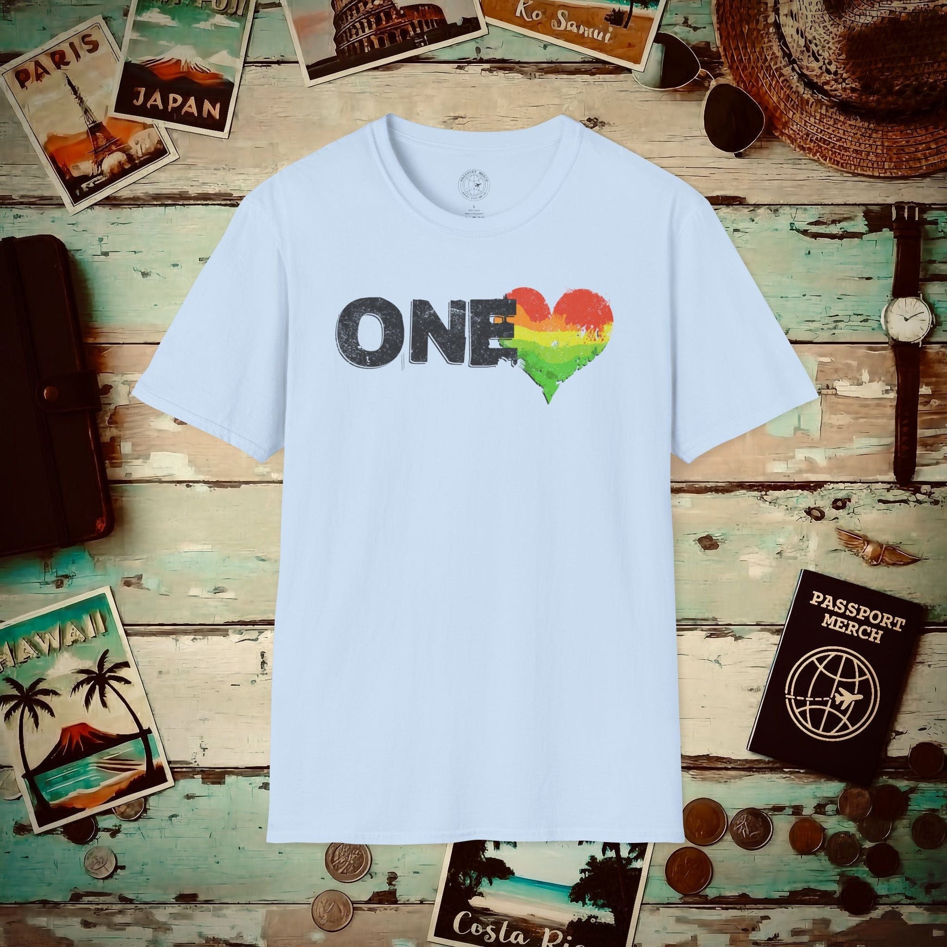 One Heart, Jamaican Reggae T-Shirt Light Blue / S