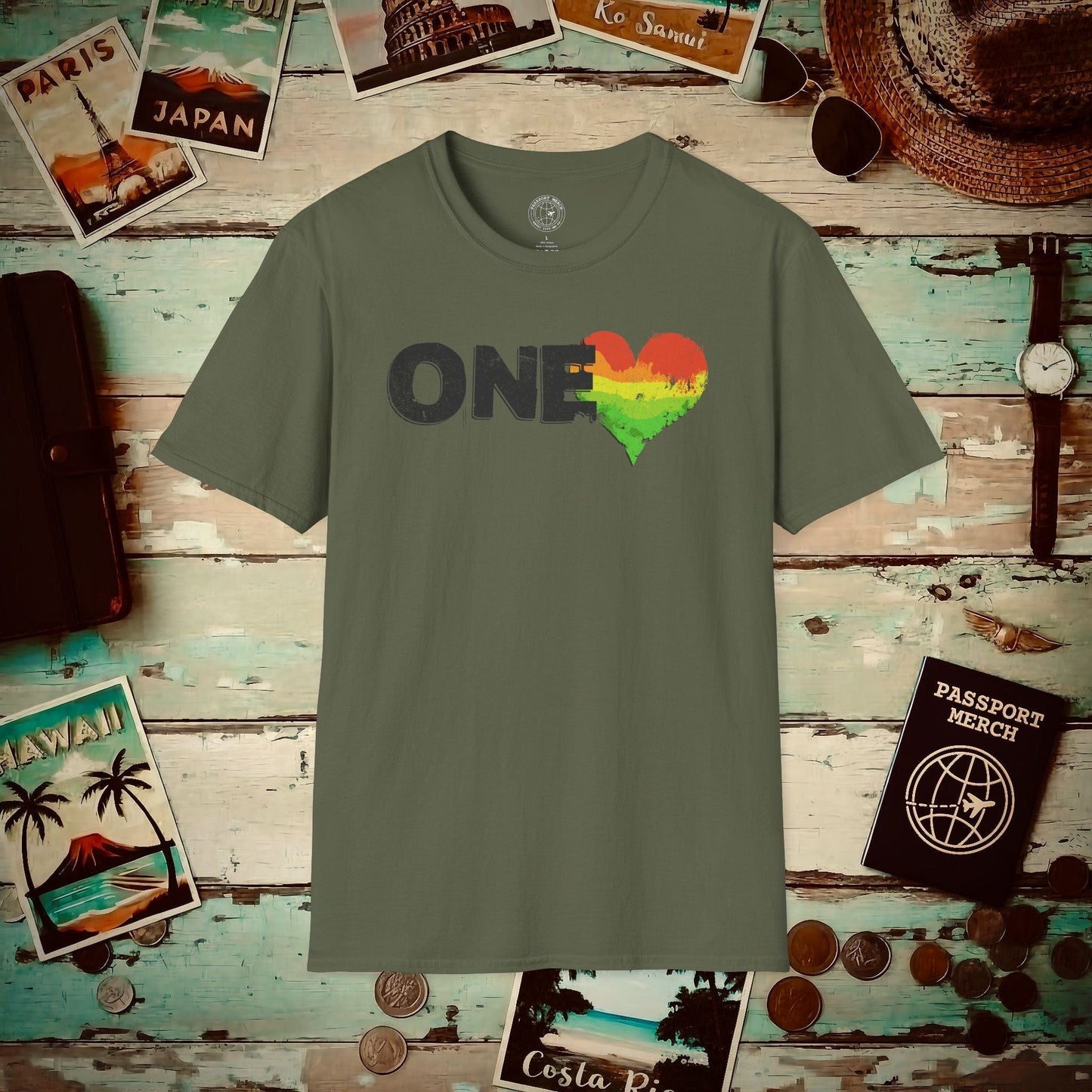One Heart, Jamaican Reggae T-Shirt Military Green / S