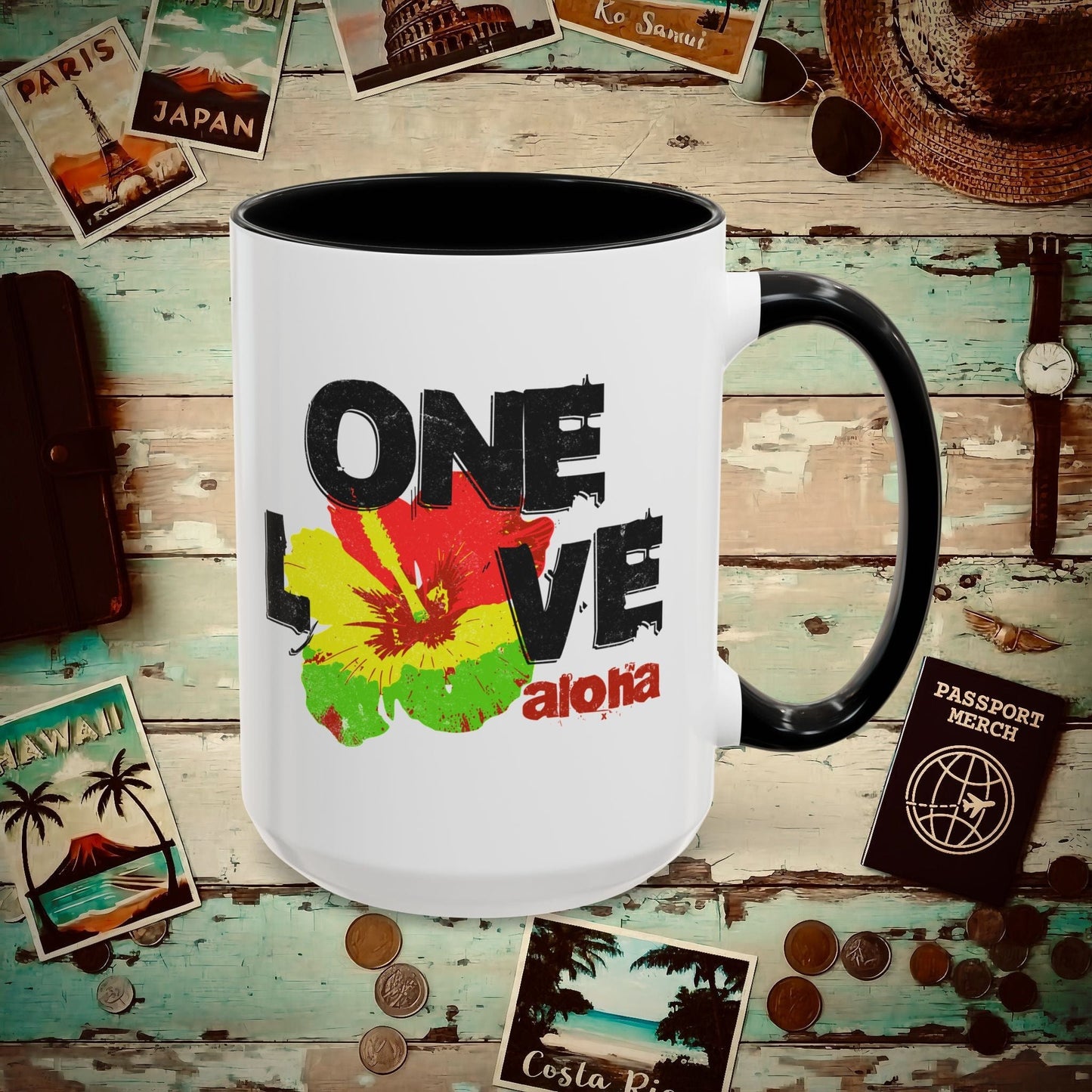 One Love, Aloha, Hawaii 15oz Mug Black / 15oz