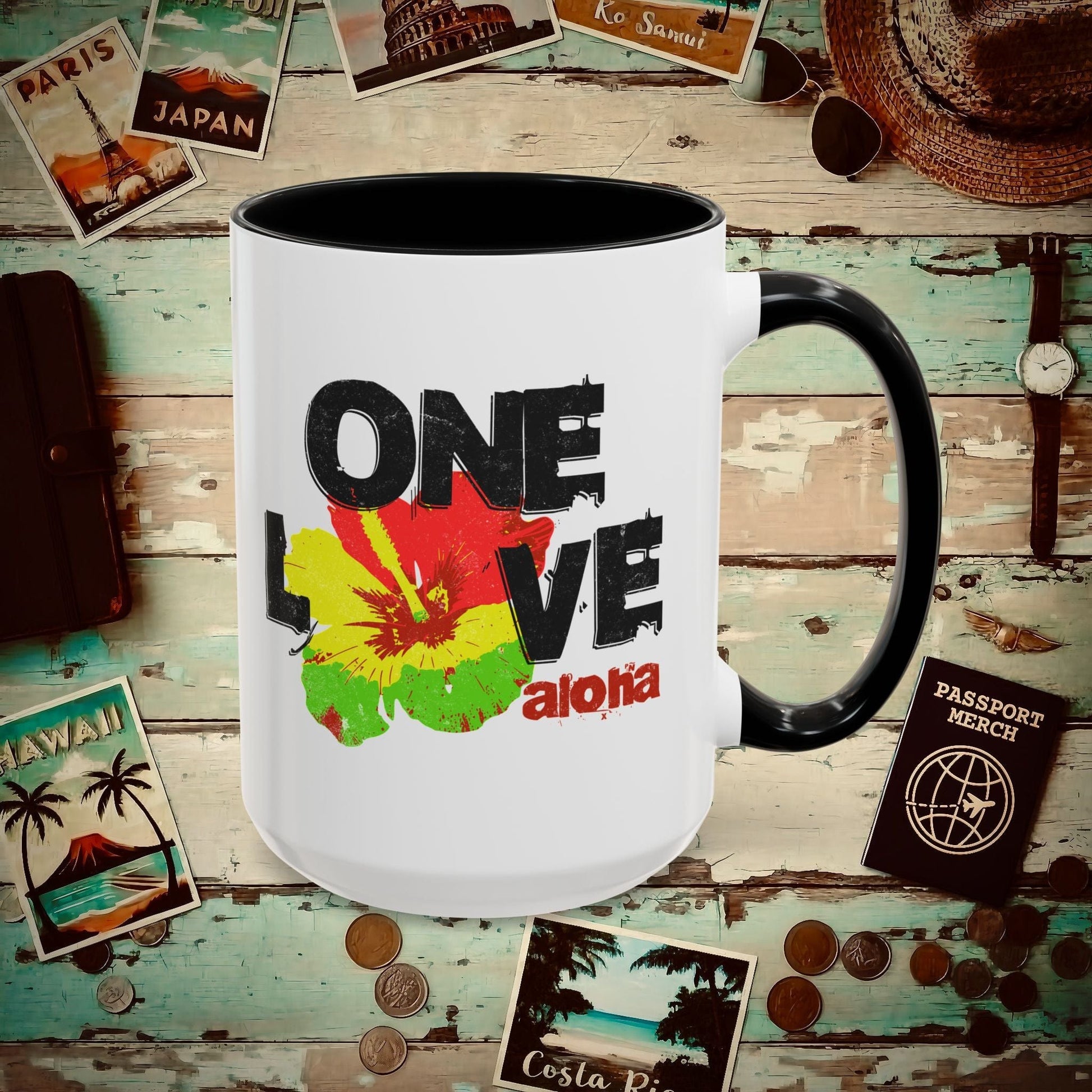 One Love, Aloha, Hawaii 15oz Mug Black / 15oz