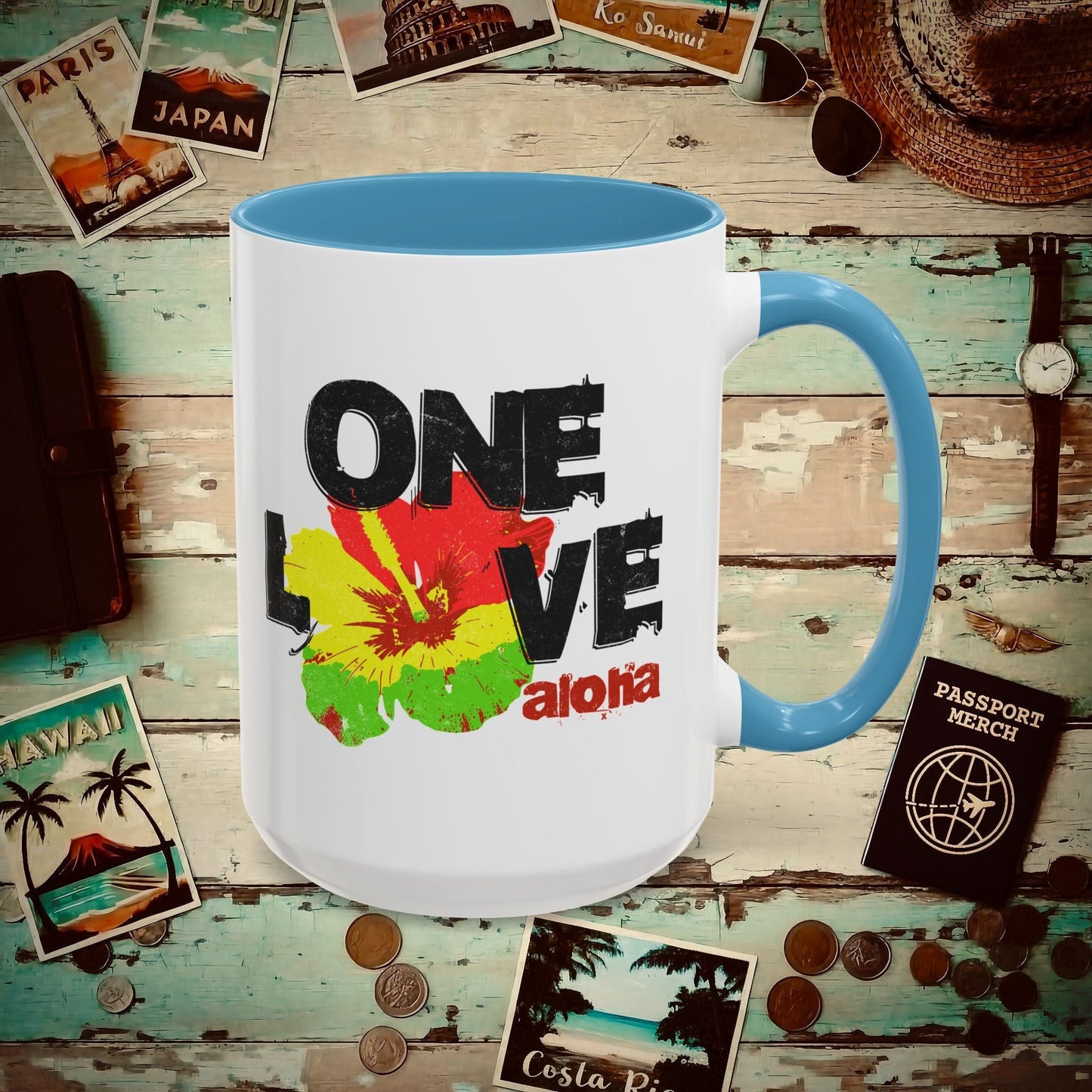 One Love, Aloha, Hawaii 15oz Mug Light Blue / 15oz