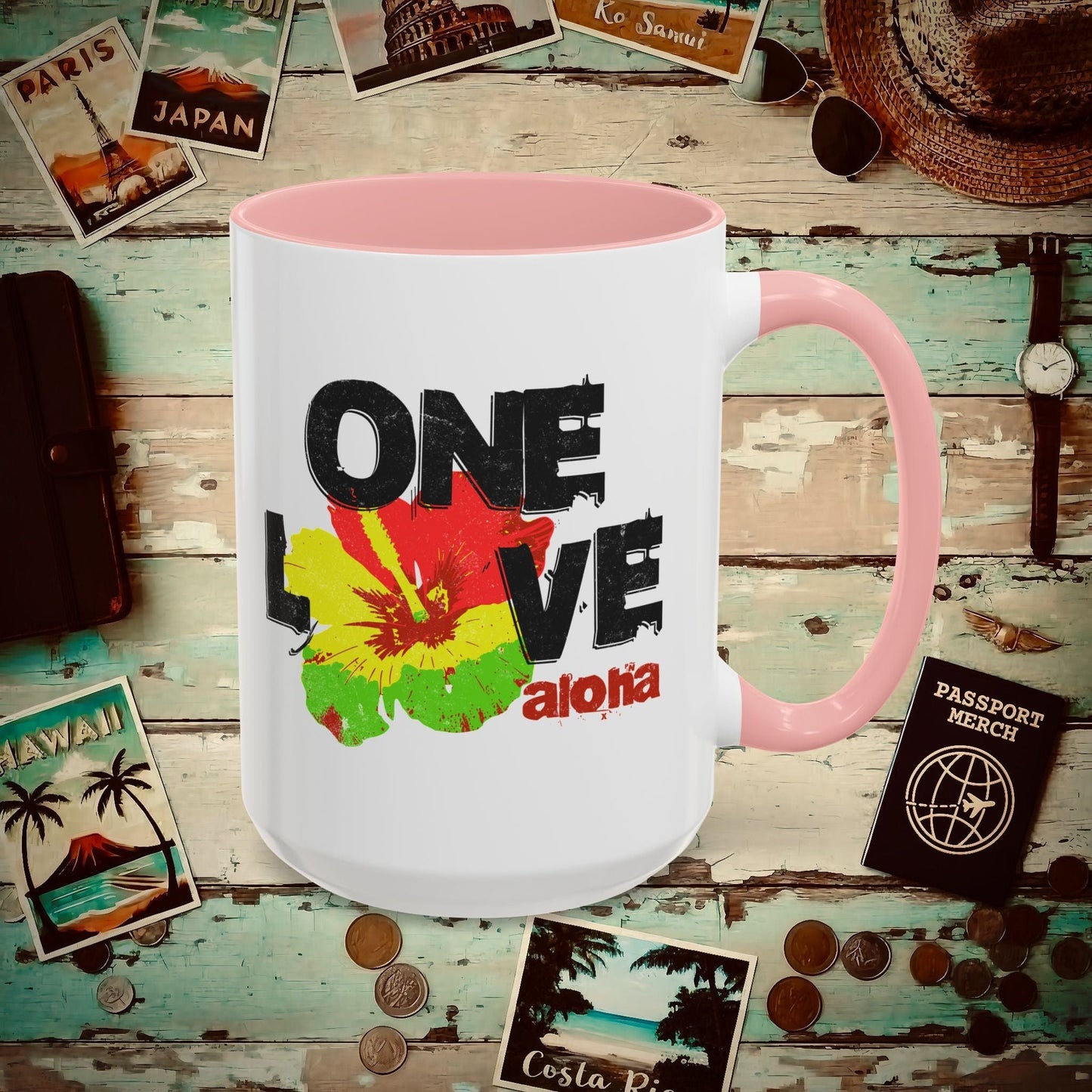 One Love, Aloha, Hawaii 15oz Mug Pink / 15oz