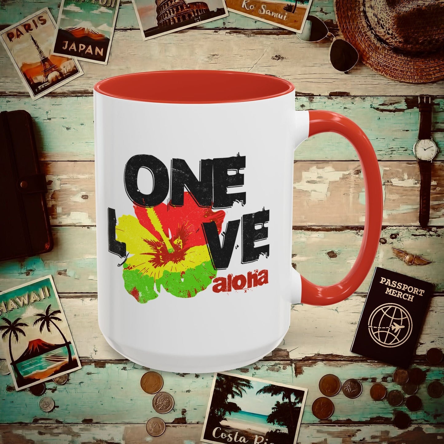 One Love, Aloha, Hawaii 15oz Mug Red / 15oz