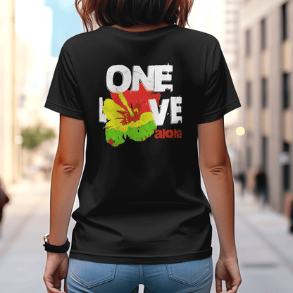 One Love, Aloha, Hawaii, Back Print T-Shirt Black / S