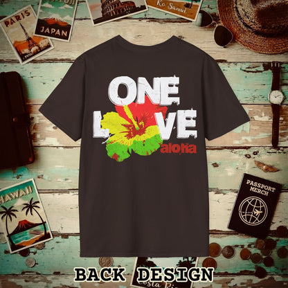 One Love, Aloha, Hawaii, Back Print T-Shirt Dark Chocolate / S