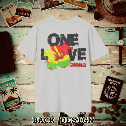One Love, Aloha, Hawaii, Back Print T-Shirt Ice Grey / S