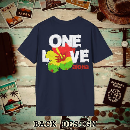 One Love, Aloha, Hawaii, Back Print T-Shirt Navy / S