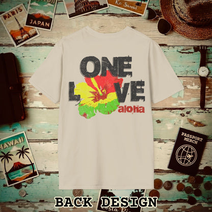 One Love, Aloha, Hawaii, Back Print T-Shirt Sand / S