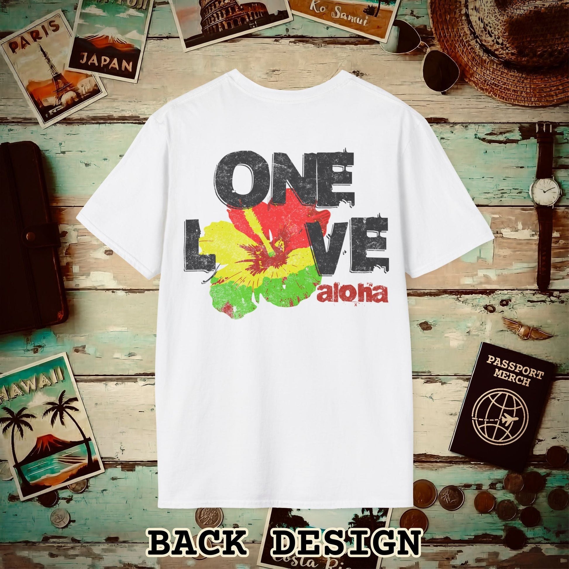 One Love, Aloha, Hawaii, Back Print T-Shirt White / S