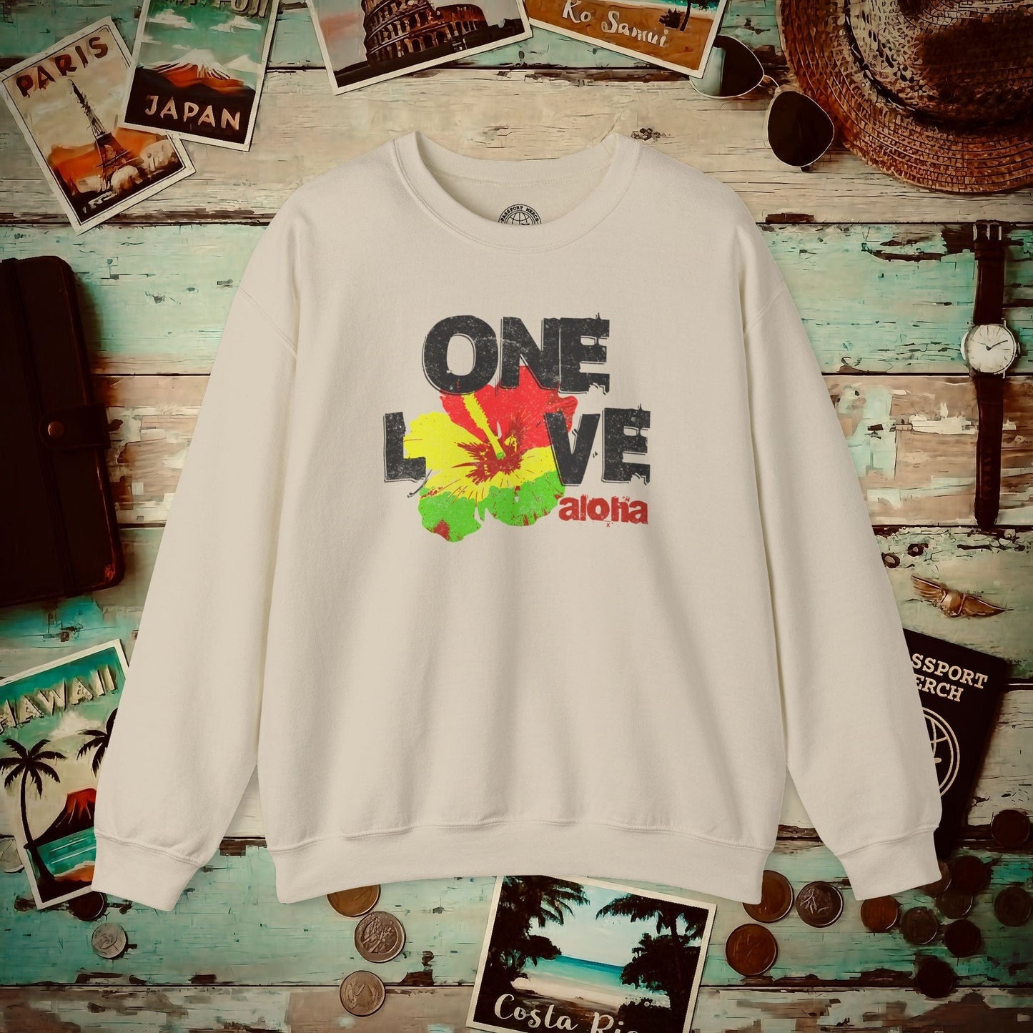 One Love, Aloha, Hawaii Crewneck Sand / S