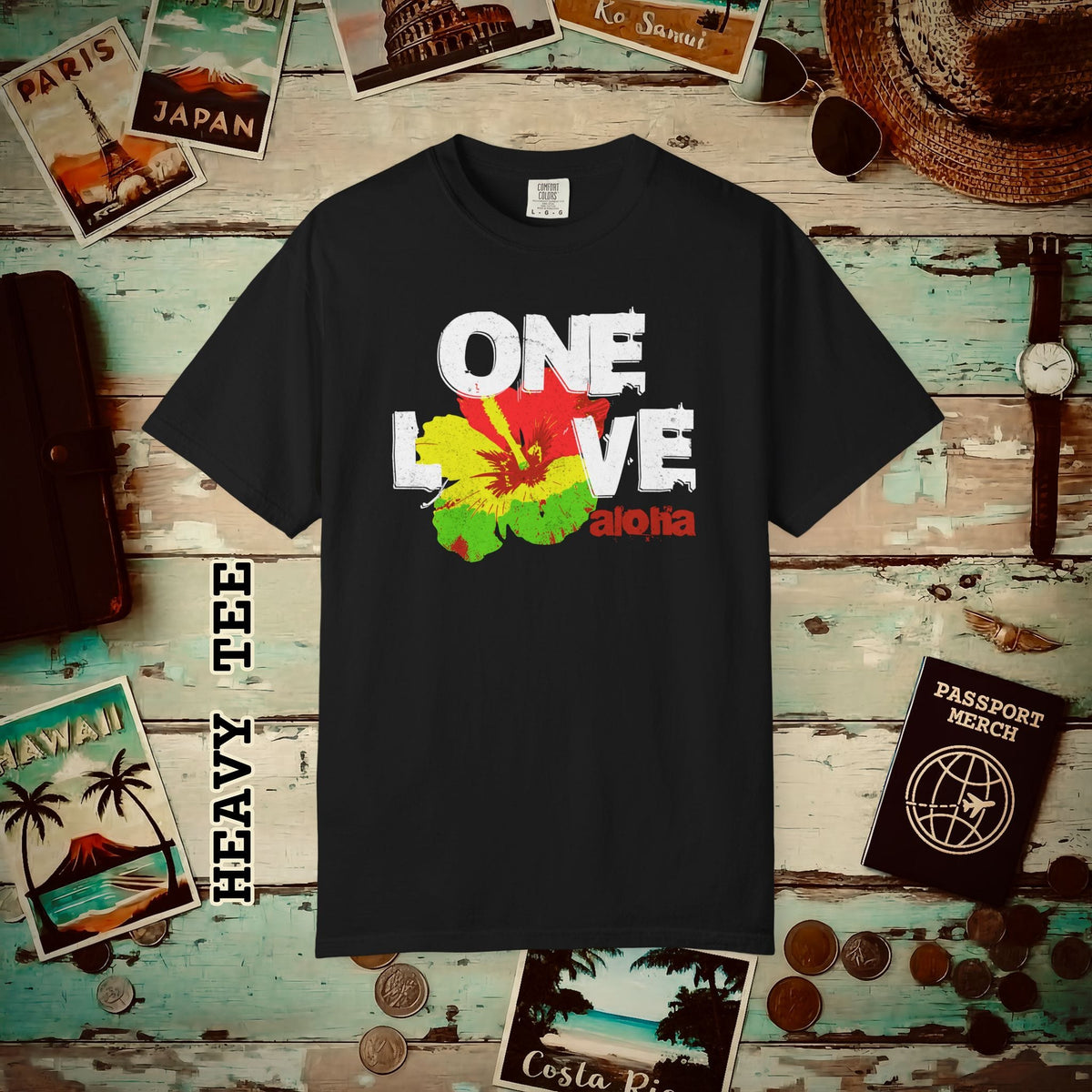 One Love, Aloha, Hawaii Heavy Tee Black / S