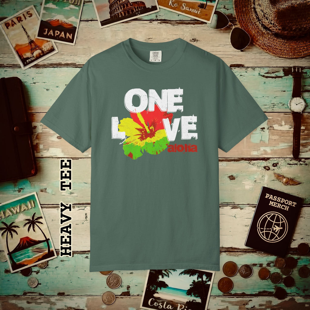 One Love, Aloha, Hawaii Heavy Tee Blue Spruce / S