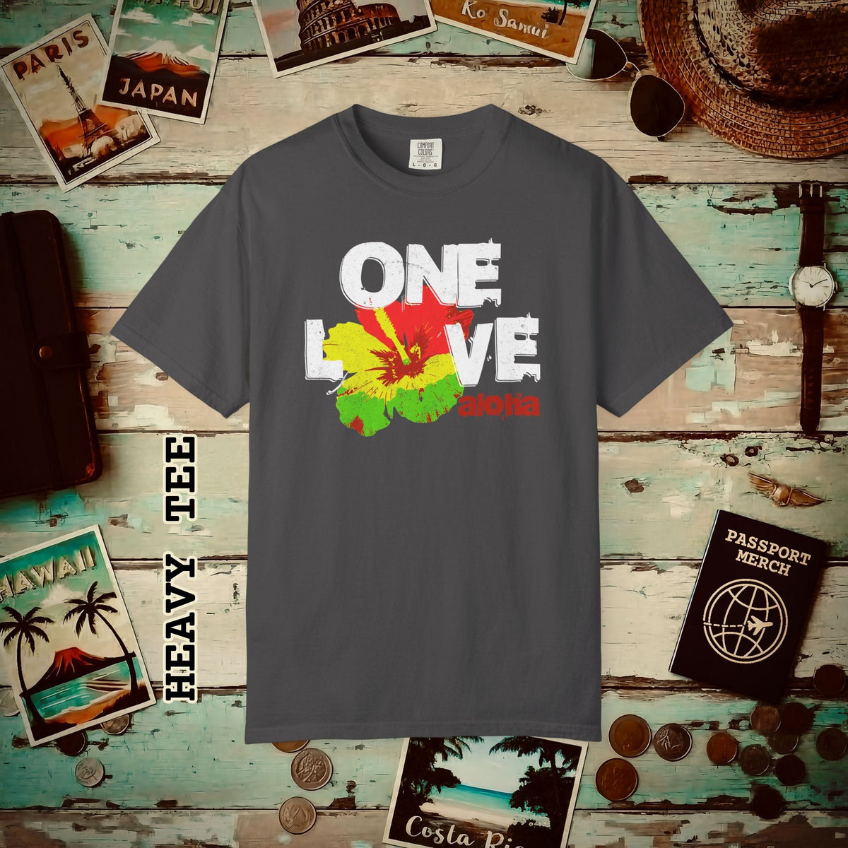 One Love, Aloha, Hawaii Heavy Tee Graphite / S