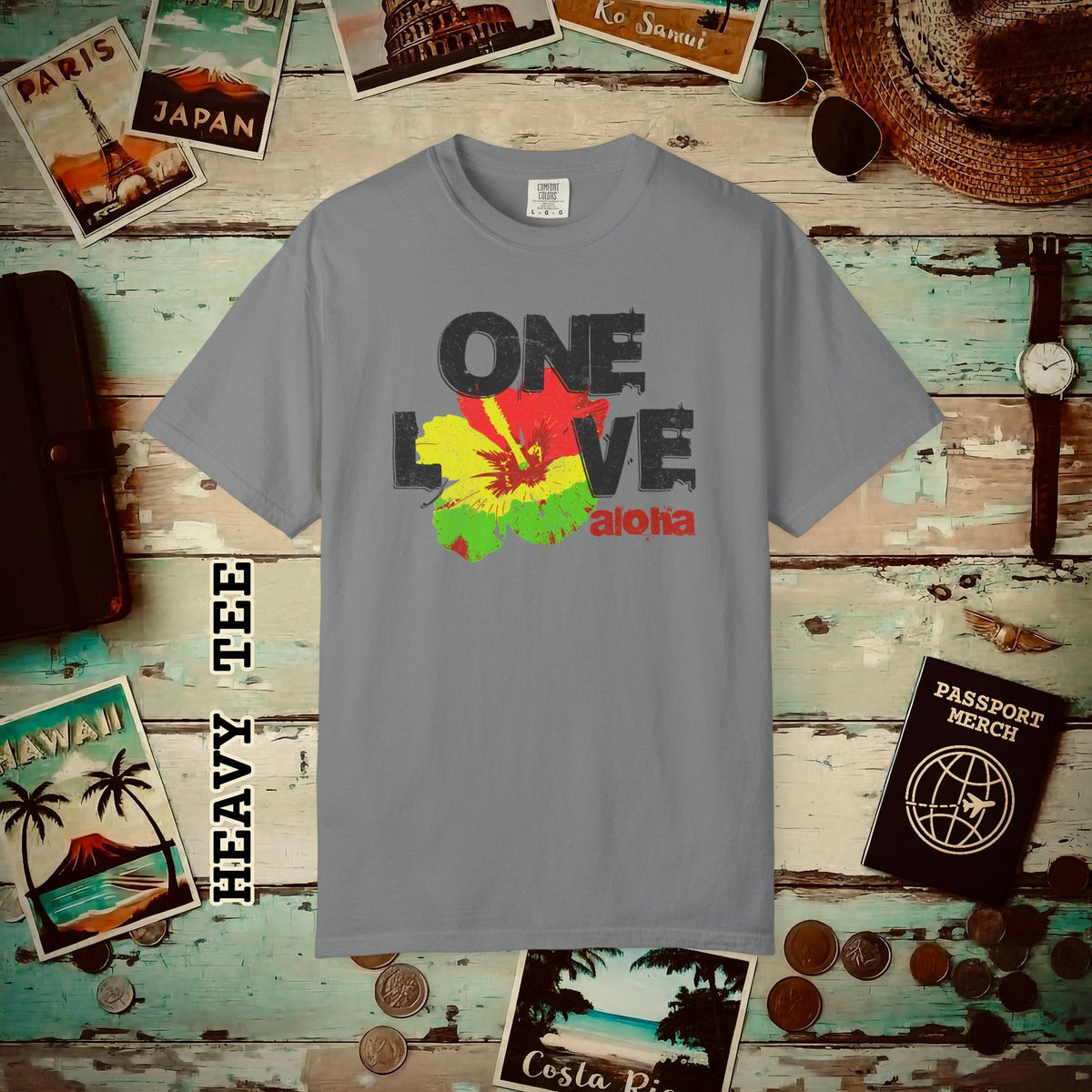 One Love, Aloha, Hawaii Heavy Tee Grey / S