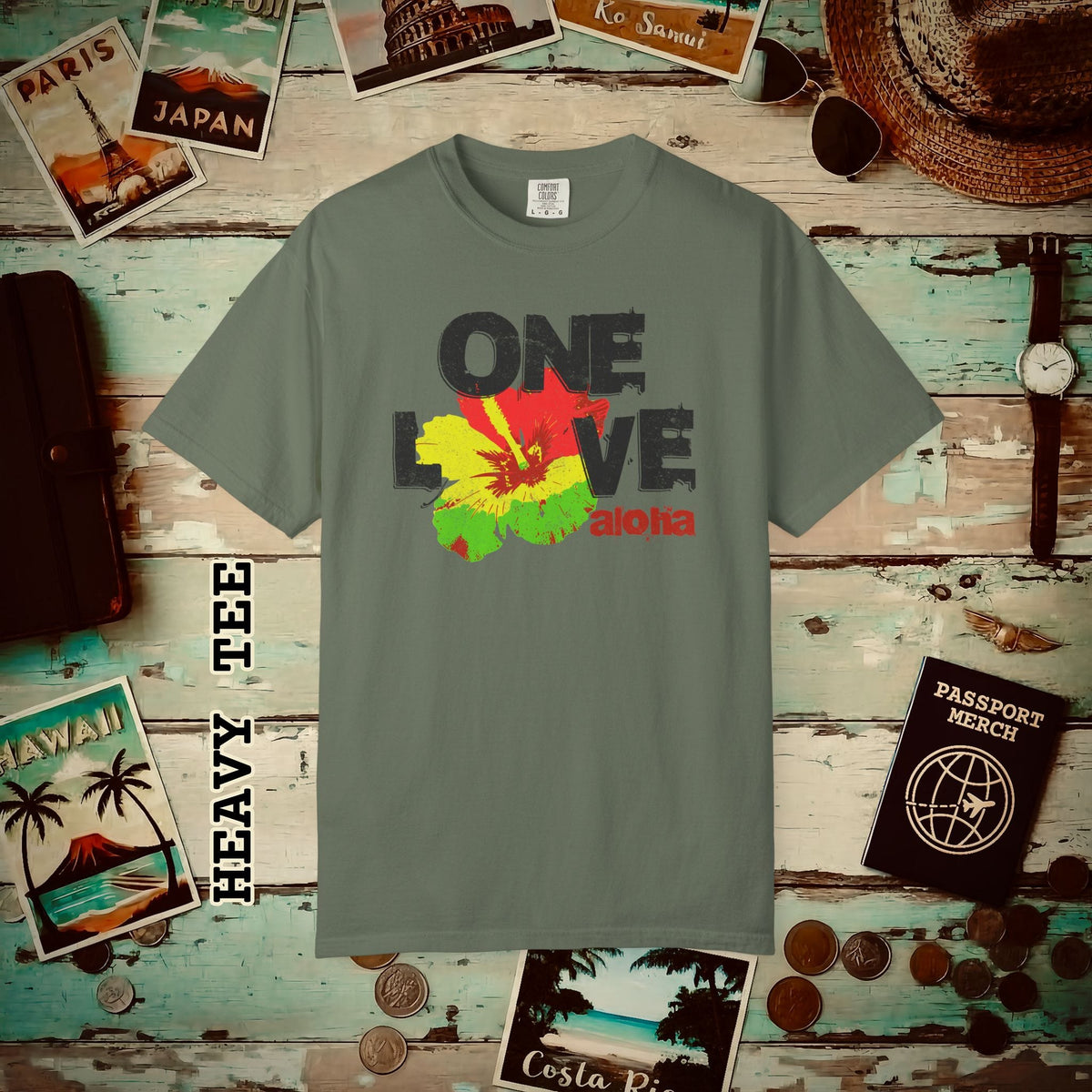 One Love, Aloha, Hawaii Heavy Tee Moss / S