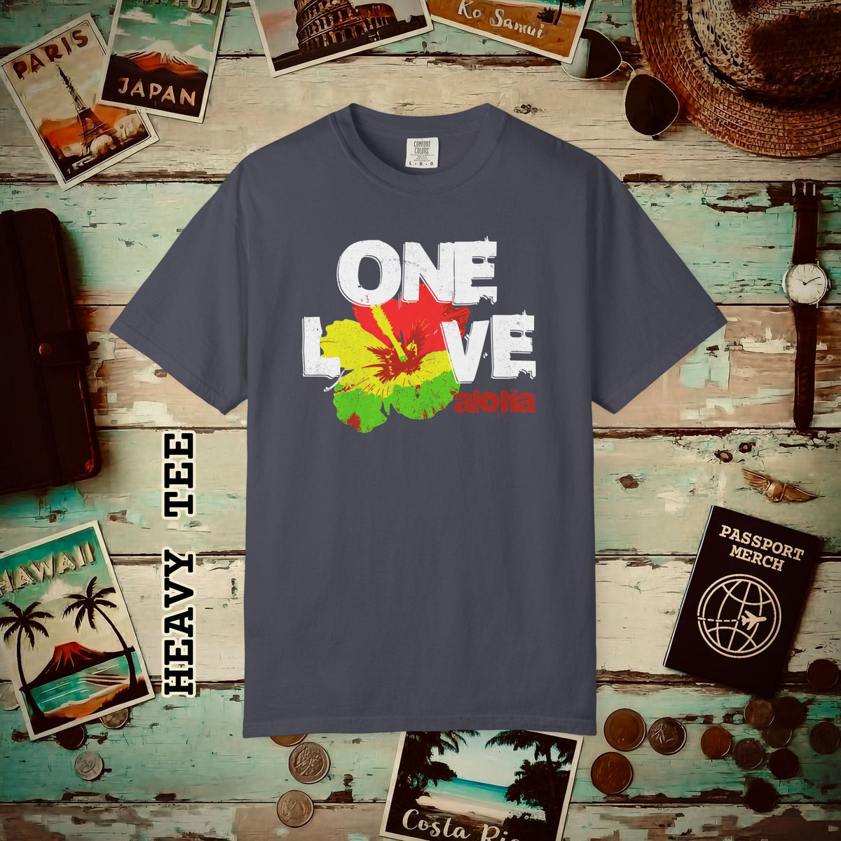 One Love, Aloha, Hawaii Heavy Tee Navy / S