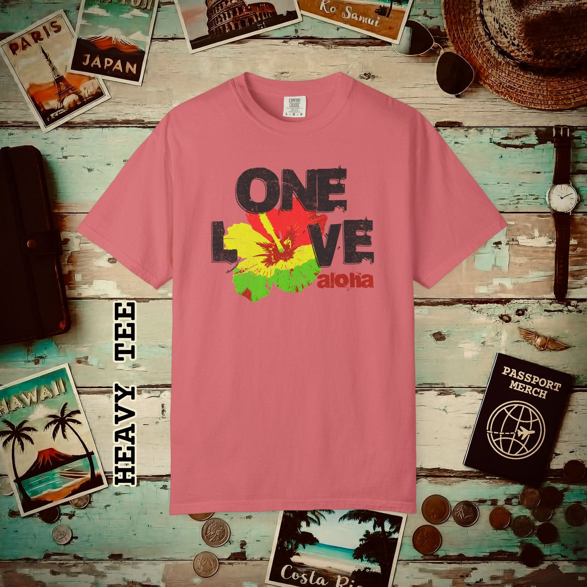 One Love, Aloha, Hawaii Heavy Tee Watermelon / S