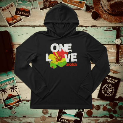 One Love, Aloha, Hawaii Hooded Long Sleeve Black / S