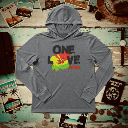 One Love, Aloha, Hawaii Hooded Long Sleeve Grey TriBlend / XS