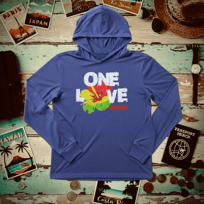 One Love, Aloha, Hawaii Hooded Long Sleeve Heather True Royal / XS