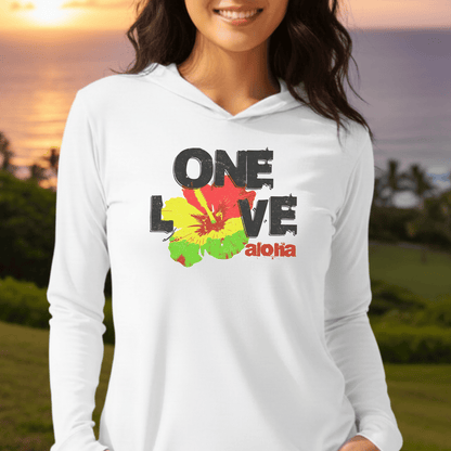 One Love, Aloha, Hawaii Hooded Long Sleeve White / XS