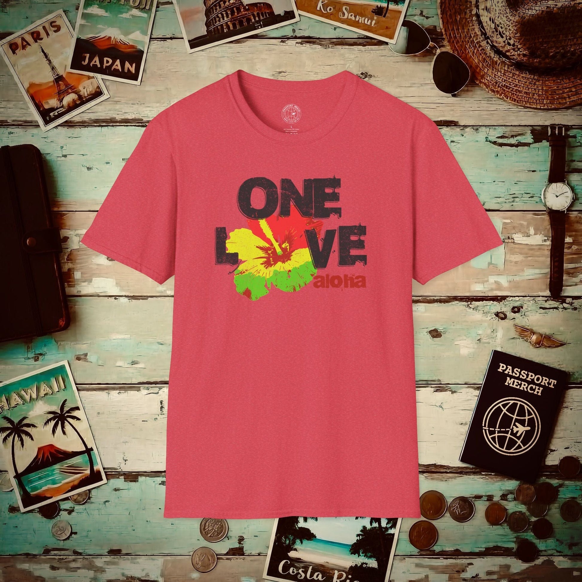 One Love, Aloha, Hawaii T-Shirt Heather Red / S