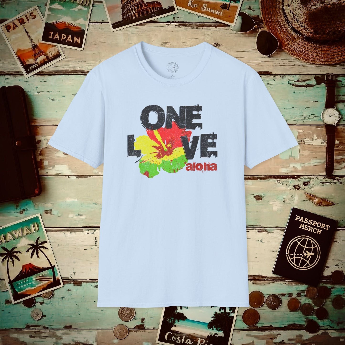 One Love, Aloha, Hawaii T-Shirt Light Blue / S